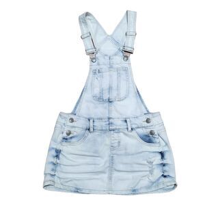 Y2K Light Acid Wash Micro Mini Skirt Distressed Dungaree Overalls US 0
